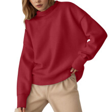 Sudaderas de otoño para mujer, cuello redondo, manga larga, estilo casual, ligeras, de color liso.