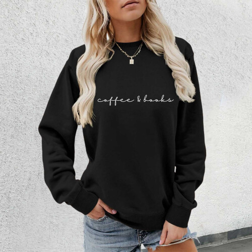 Φούτερ Plus Size για γυναίκες, ζεστή μπλούζα με θέμα τον καφέ για λάτρεις των βιβλίων, 1