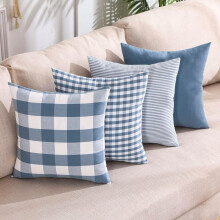 Housses de coussin à carreaux bleu clair 45 x 45 cm, lot de 4, décoration printemps/été pour canapé, fauteuil et chaise de véranda –