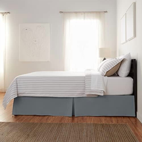 Let plisseret sengeskørt, queensize, mørkegrå, ensfarvet 1