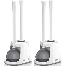 Ensemble brosse de toilette et ventouse 2 en 1 avec support ventilé, robuste, blanc