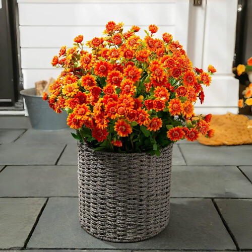 Artificial Sunset Mums 12.6 in 5 Pack Orange 1