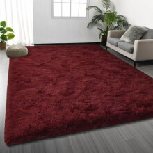 Shag Area Rug4x6 – Erittäin pehmeä ja pörröinen matto olohuoneeseen, makuuhuoneeseen ja lastenhuoneeseen; Viininpunainen sisämatto