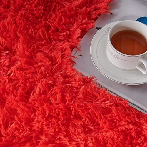 Shaggy Red Rug, 2x3Area Rugs για σαλόνι, αντιολισθητικό εξαιρετικά άνετο αφράτο χαλί δαπέδου 2