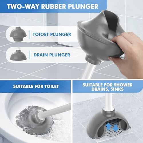 Ensemble brosse de toilette et ventouse 2 en 1 avec support ventilé, robuste, blanc 2