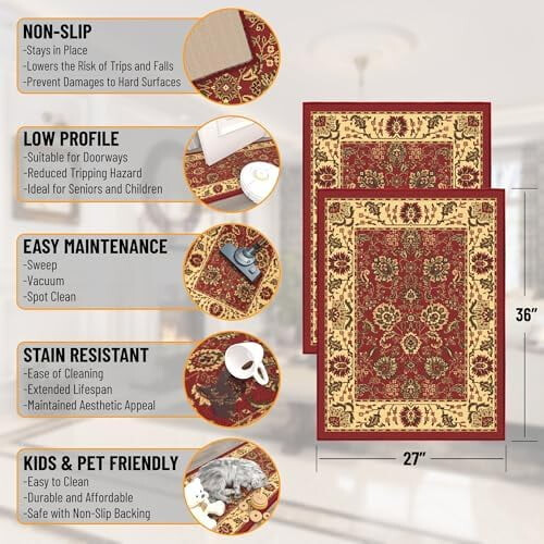 Oriental entryway rug non-slip 2 ft x 3 ft 2-pack 1