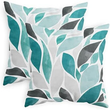 Lot de 2 housses de coussin en polaire douce 45 x 45 cm – Motif floral dahlias, bleu sarcelle/gris, pour canapé, lit, sofa, décoration de style