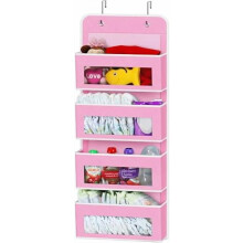 Organisateur de rangement suspendu à 4 poches transparentes pour porte de placard, idéal pour la chambre, la salle de bain ou le garde-manger, rose.