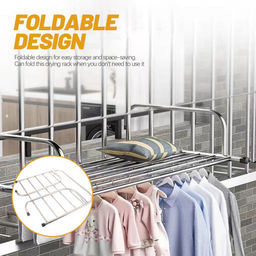 Laundry Room Clothes Drying Rack Silver Stainless Steel 1Set 2