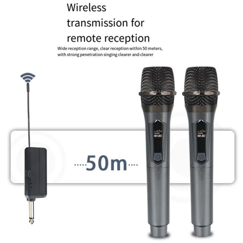 Wireless Microphone 2 Channels UHF Fixed Frequency Handheld Mic Micphone for Party Professional Show Meeting 2