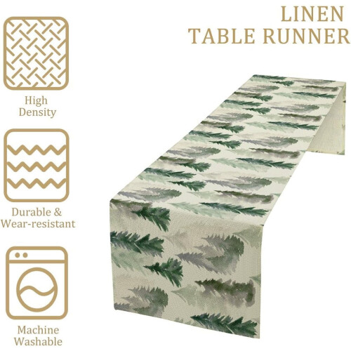 Linen Table Runner 13 x 90 in Green Forest Design 2