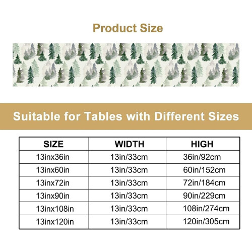 Linen Table Runner 13 x 90 in Green Forest Design 1