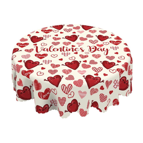 Rund dug til Valentinsdag, 70 tommer, polyester med hjerteprint 1