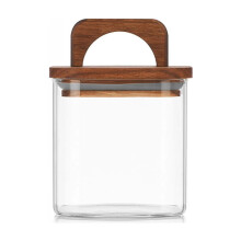 Square Glass Storage Jar with Wooden Lid 27 oz