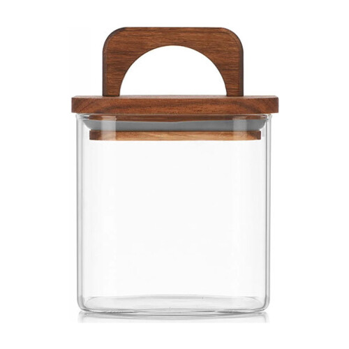 Jar Stórála Gloine Cearnógach le Clúdach Adhmaid 27oz