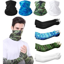 Summer Bandana UV Protection Face Cover Neck Gaiter Scarf and Ice Silk Cooling Arm Sleeves With Thumb Holes