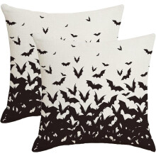 Halloween-Kissenbezüge, 45 x 45 cm, Leinen, 2er-Set, Fledermaus-Design