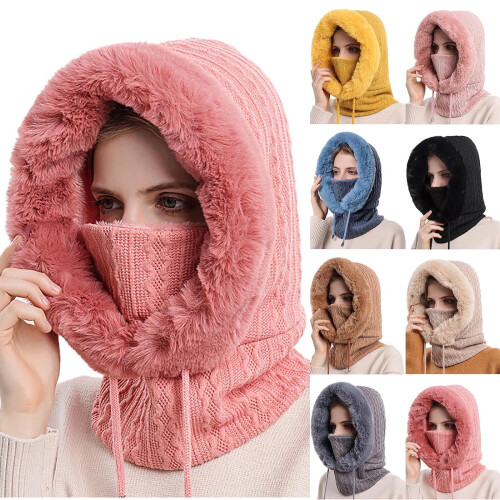 Γυναικεία καπέλα Slouchy Fleece Beanie με κασκόλ, μάσκα, κορδόνι, χειμωνιάτικο ζεστό καπέλο 1