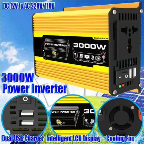 Μετατροπέας τάσης αυτοκινήτου DC12V σε AC110/220Power Μετατροπέας ισχύος 3000W ψηφιακός, 2