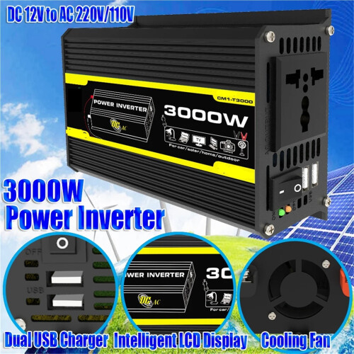 Μετατροπέας τάσης αυτοκινήτου DC12V σε AC110/220Power Μετατροπέας ισχύος 3000W ψηφιακός, 1
