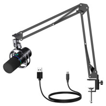 XLR USB Dynamic Microphone with Dubbing Recording Stent for Connection Sound Card Computer Live Singing Game