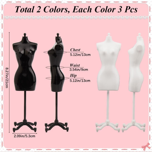 Mini Doll Dress Form Holders Black White 6 Pcs 1