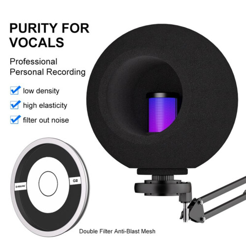 G-MARK O2 Microphone Wind  Filter Shield Acoustic for Record Studios Mic Sound-Absorbing Vocal Isolation Windscreen 2