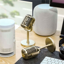 8Pcs Retro Microphone Props Model Vintage Microphone Antique Microphone Toy Microphone Stage Table Decor,Gold