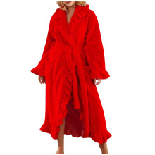 Peignoir polaire à manches longues pour femme avec poches - Peignoir à bords effilochés et liens ajustables - Grandes tailles S à XL | Peignoir