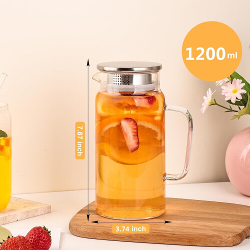 Κανάτα από βοριοπυριτικό γυαλί 1200ml με καπάκι 2