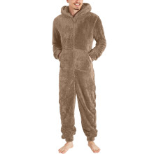 Combinaison pyjama homme en polaire douce à capuche, manches longues, pantalon, salopette, pyjama d'hiver zippé avec poche, vêtement d'intérieur