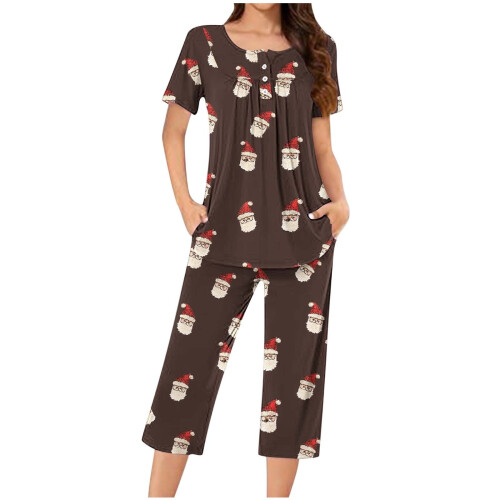Damen-Weihnachtspyjama-Set mit Baumwollmuster, 2-teilig