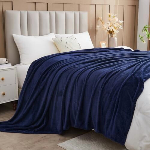 Κουβέρτα Fleece από φανέλα σε σκούρο μπλε χρώμα King 90x110 εκ. 2