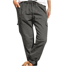 Pantaloni cargo pentru femei, la modă, mărime mare, cu șnur, casual, solid, cu talie elastică, cu buzunar, largi, verde măsliniu