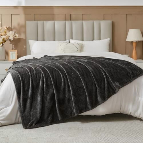Super Soft Flannel Throw Blanket, Dark Grey 2
