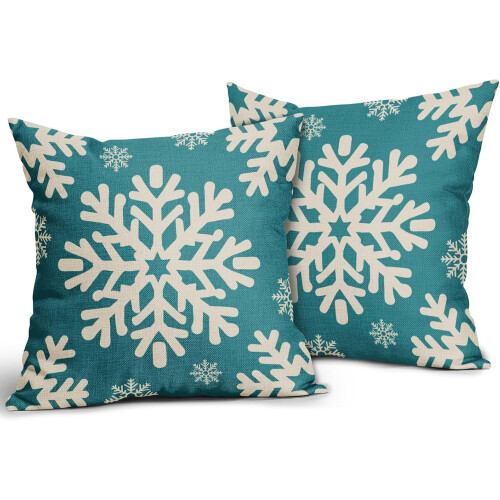Blågrönt snöflinge örngott 45x45cm set med 2 linne