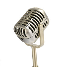 2X Vintage Desktop Microfoon Prop Model met Verstelbare Hoogte, Klassieke Retro Stijl Microfoonstandaard Fake Mic Prop,Goud