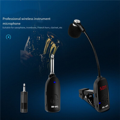 2X UHF Wireless Instruments Saxophone Microphone Wireless Receiver Transmitter 50M Range Plug and 2