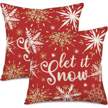 Fundas de almohada con diseño de copos de nieve de invierno, paquete de 2, 45 x 45 cm, rojo y blanco.