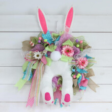 Easter Bunny Wreath White Floral Rabbit 12-inch
