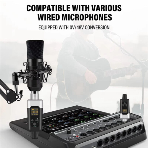 2X 0V/48V Microfono Wireless XLR Trasmettitore e Ricevitore Microfono Sistema Wireless Ricaricabile per Microfono Dinamico 2