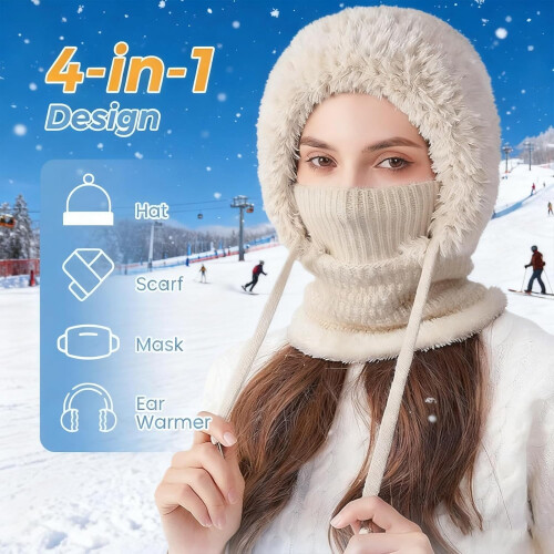 Καπέλο Beanie 3 σε 1 για γυναίκες και άνδρες, καπέλο κρανίου για κρύο καιρό με 1
