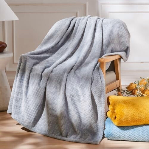 Grey Flannel Fleece Throw Blanket 100% Polyester 1