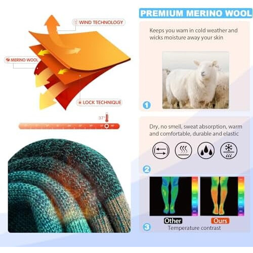 Κάλτσες σκι από μαλλί Merino, Κάλτσες για κρύο καιρό για σνόουμπορντ, Χιόνι, 1