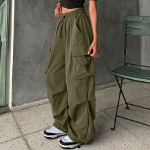 lulshou Women's Cargo Pants Solid Color Fashion Casual Wide Leg Pants Mid Waist with Pockets Cargo Pants Work Pants