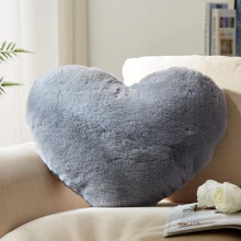 Grey Heart Pillow 10 x 11 in Faux Rabbit Fur