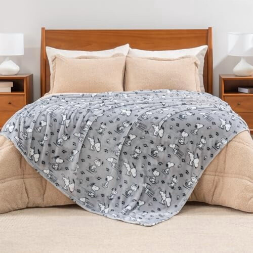 Κουβέρτα Snoopy βελούδινη σοφίτα γκρι king size 90x108 εκ. 2
