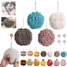 Chenille kéztörlő golyó 17cm fehér szürke kék