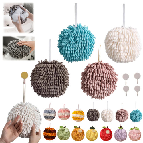 Chenille håndkleball 17 cm hvit grå blå