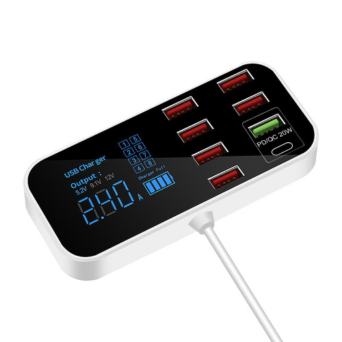 LED-display Billaddare Typ-C QC3.0 8-portar